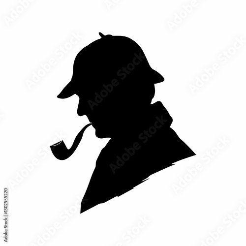 Billede på lærred A silhouette of a sherlock holmes On white background