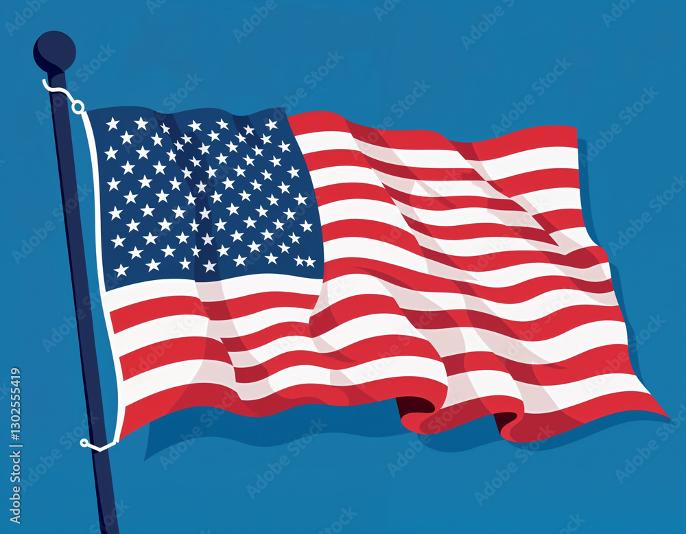 Fototapeta premium illustration of united states flag on blue background and copy space