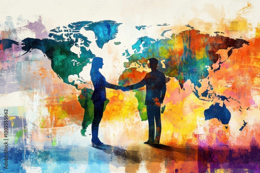 Fototapeta premium Business Partnership in Vibrant Colors Across the Globe