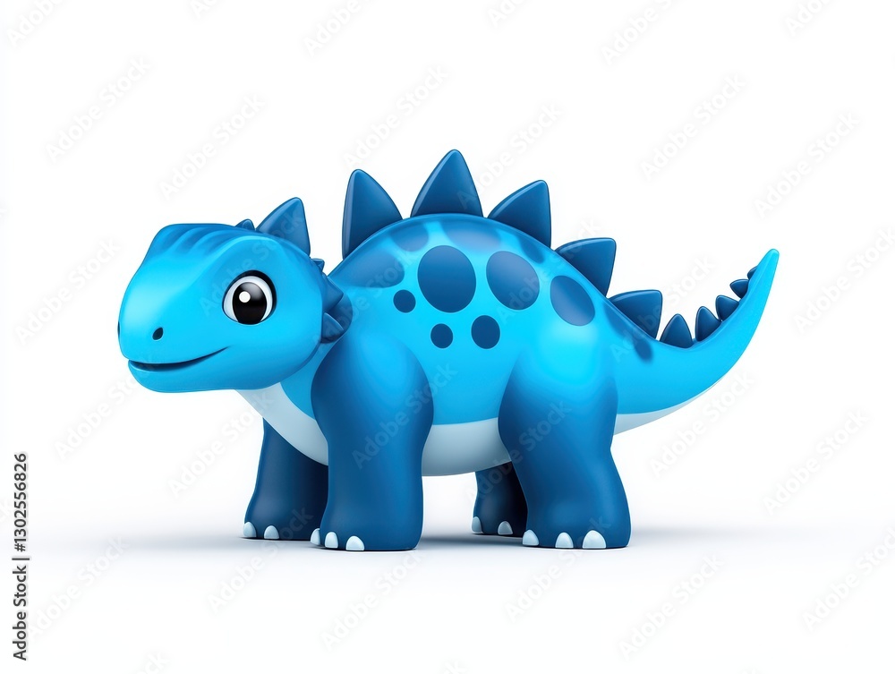 Fototapeta premium Cute blue dinosaur toy with spikes, set against a simple white background