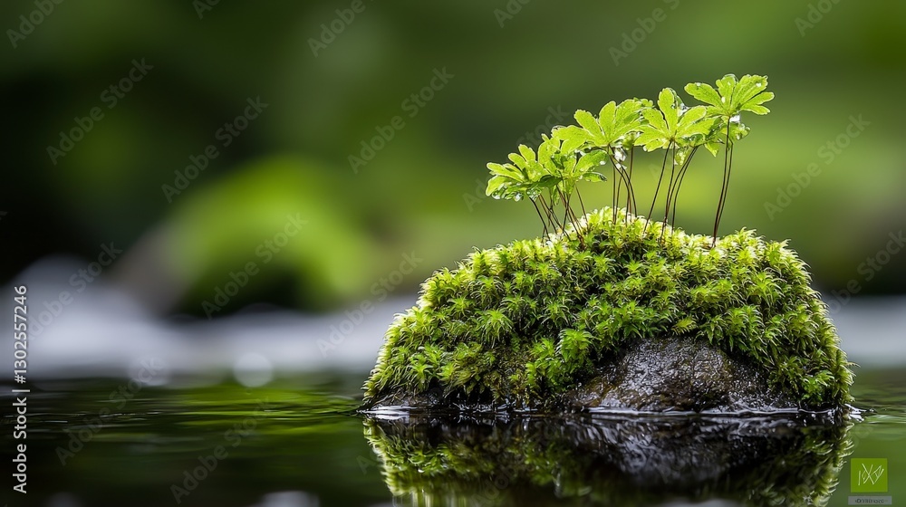Fototapeta premium Exploring emerald moss colonies in a tranquil stream nature study forest close-up botanical research