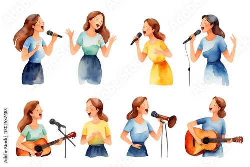 Woman Singing and Playing Guitar Watercolor Art for Music Promotion