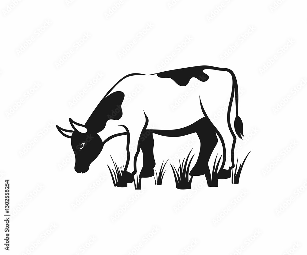 Obraz premium Simple Line Art Illustration of a Cow Grazing in a Field