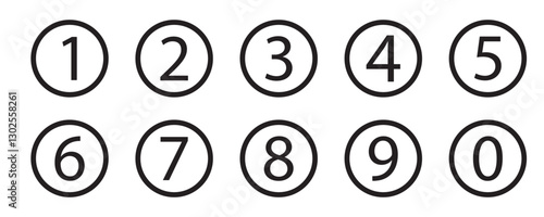 Bullet Points icon set in line style, Simple round numbers in flat style, Set of 1-10 numbers simple black symbol sign for apps, UI, and website, icon vector.