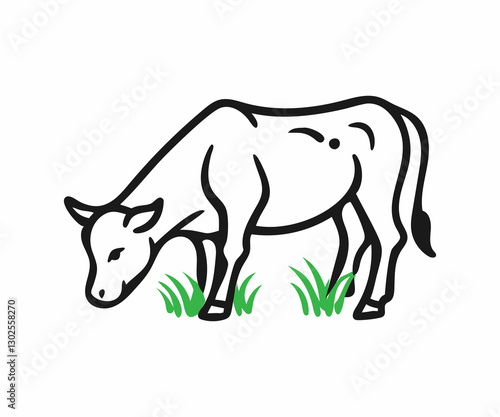 Simple Line Art Illustration of a Cow Grazing in a Field
