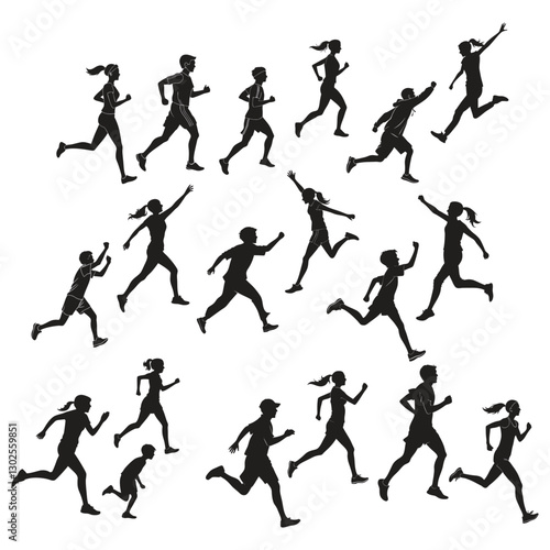 Wallpaper Mural Monochrome silhouettes of young men and women running Torontodigital.ca