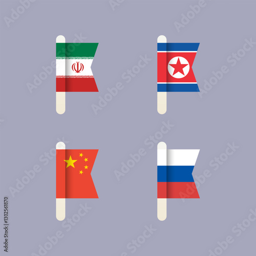 National flags of the world, set flat vector icons