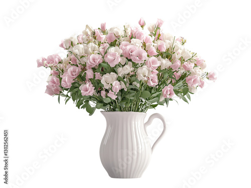 Wallpaper Mural A bouquet of delicate pink flowers arranged in a white pitcher. isolated on white background and transparent background Torontodigital.ca