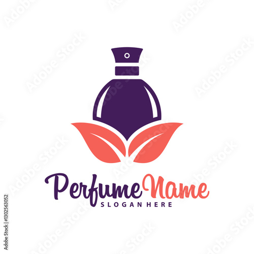 Perfume with Leaf logo design vector illustration. Perfume logo concept template