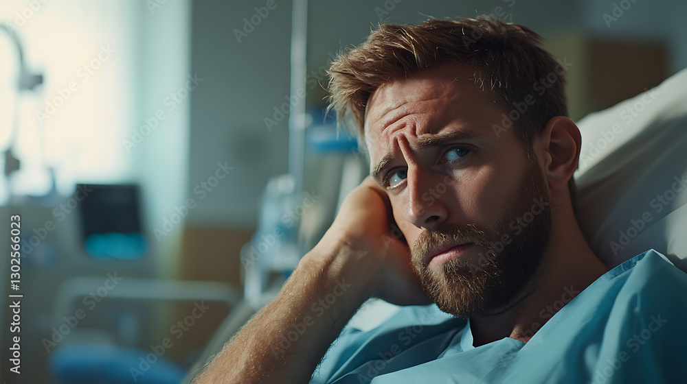 Obraz premium A man unable to afford urgent surgery due to being uninsured, looking frustrated (3)