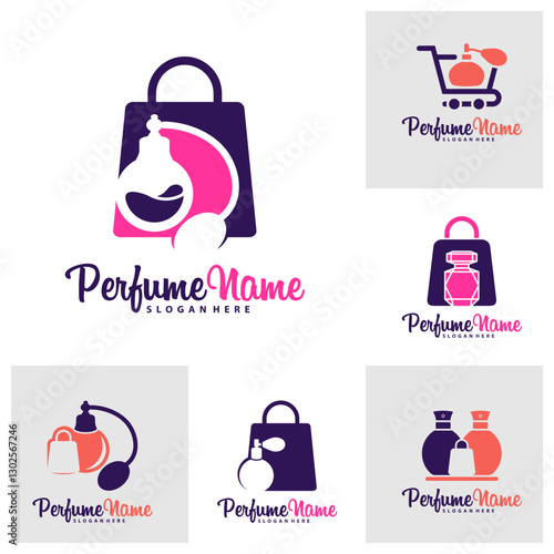 Set of Shop Perfume logo design vector illustration. Perfume logo concept template