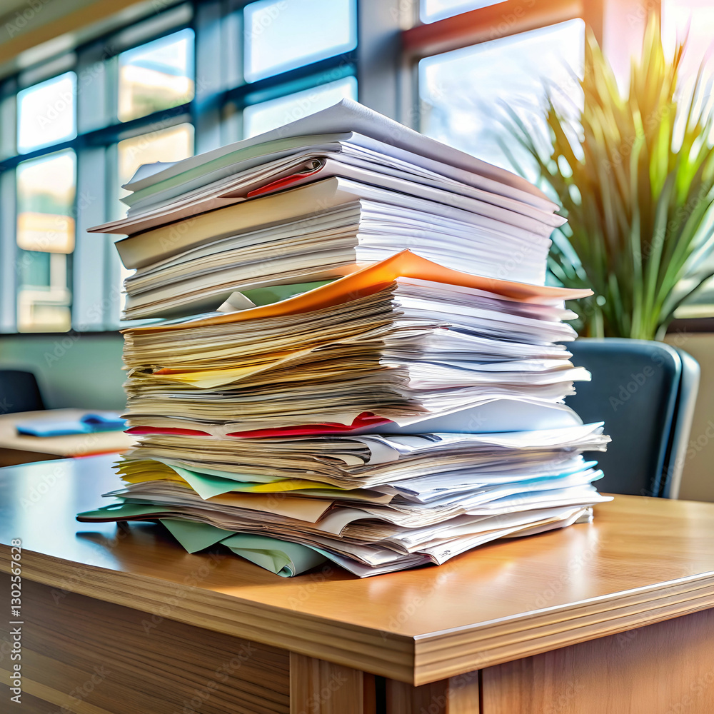 pile of unfinished documents on office desk pile of unfinished documents on office desk