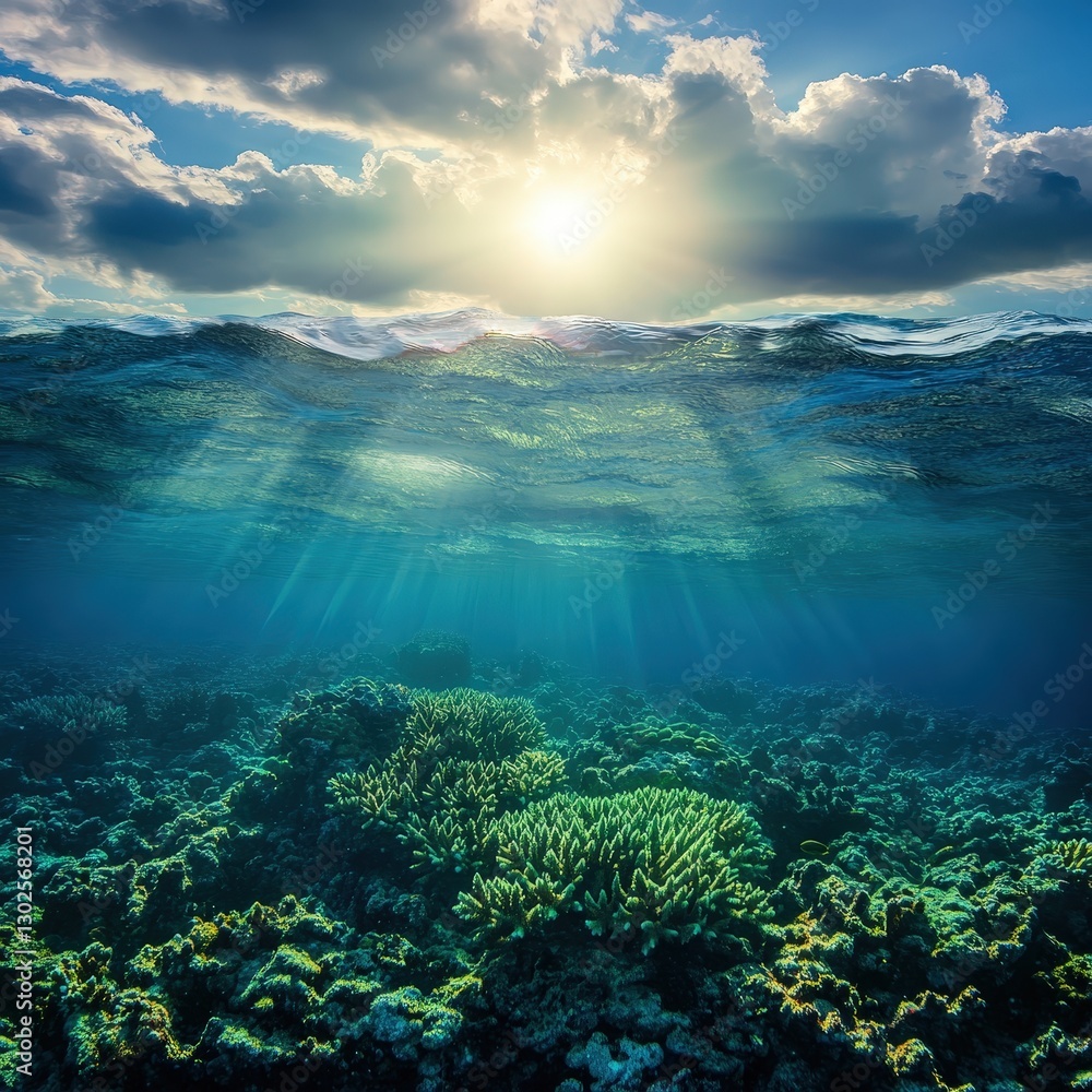 Vibrant green corals interspersed with hints of blue and yellow dance across the reef’s surface. Deep blue-green waters envelop the vivid tableau in serene mystery Vibrant green corals interspersed with hints of blue and yellow dance across the reef’s surface. Deep blue-green waters envelop the vivid tableau in serene mystery
