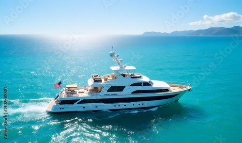 Luxury yacht sailing on turquoise sea