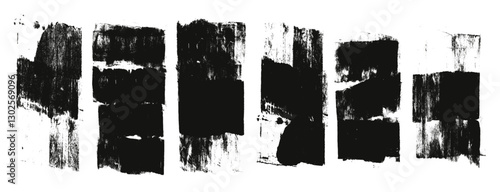 Ink streaks and callouts tag. Grunge brush paint stokes text boses. Brayer ink black merged lines. Thick paint rolled stripe stamps set. Chalk wide underlines. Vector smear labels banners background.