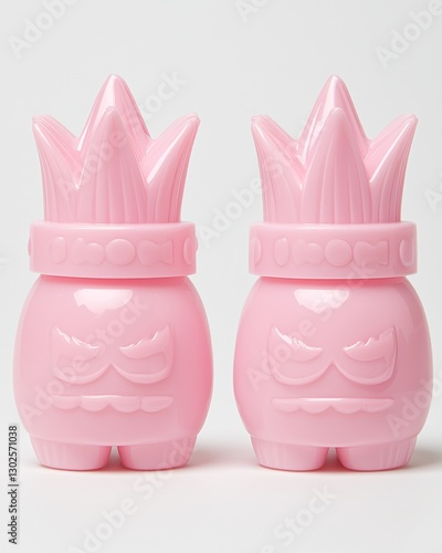 Pink Vinyl Designer Toys with Crowned Heads on a Minimalist Background