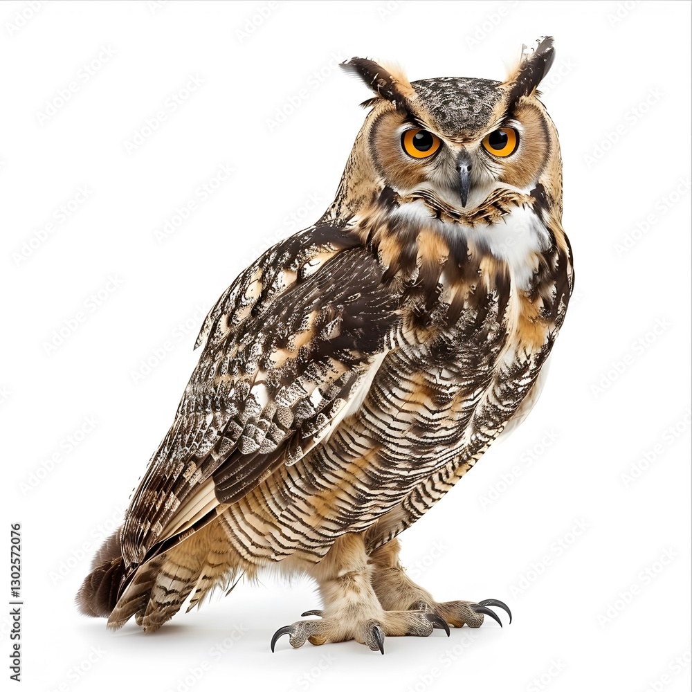 Fototapeta premium Majestic Brown Owl with Distinctive Feathers and Intense Gaze