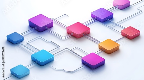 Abstract Colorful Flowchart Design with Gradient Shapes and Lines