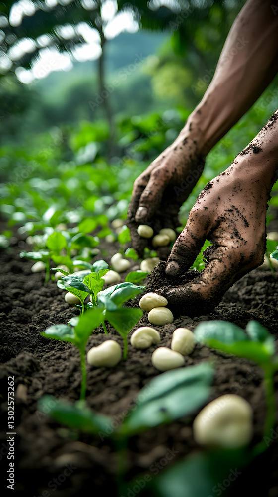 Hands Planting Coffee Beans In Plantation Hands Planting Coffee Beans In Plantation
