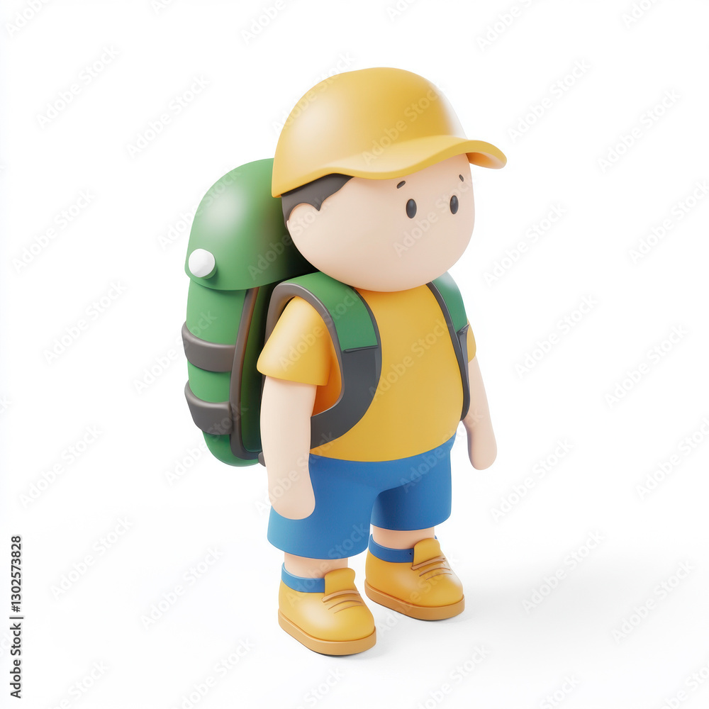 A 3D icon render of a tourist with a backpack isolated on a white background A 3D icon render of a tourist with a backpack isolated on a white background