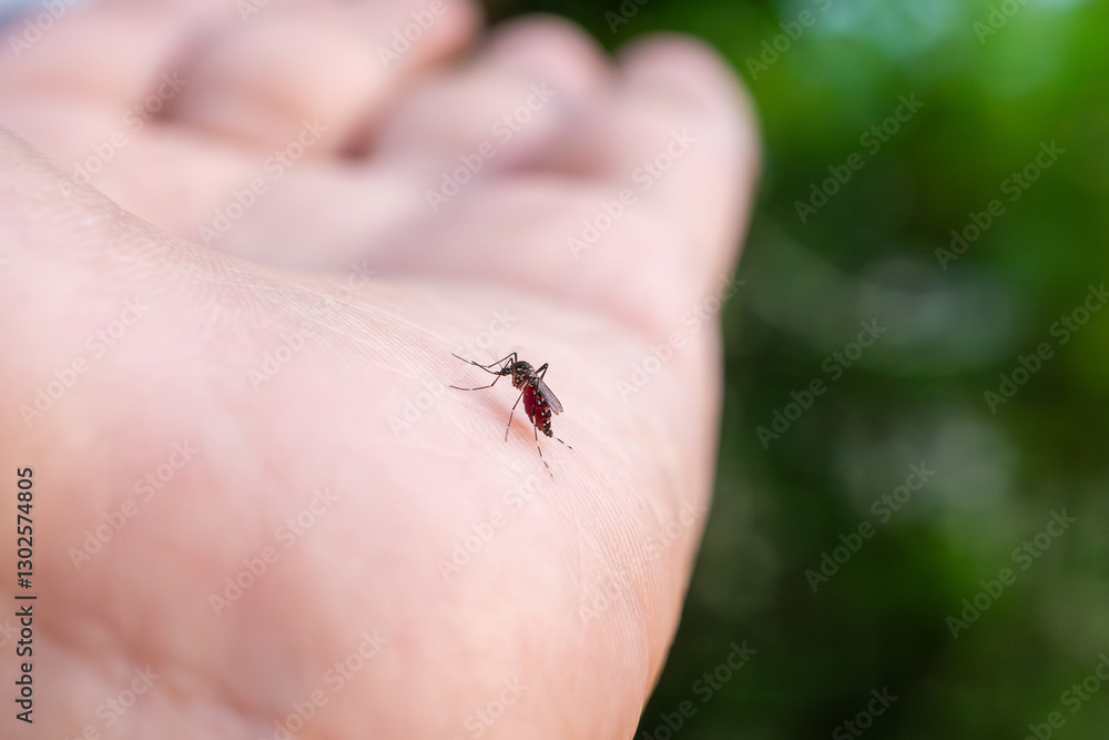 Obraz premium Aedes aegypti mosquitoes on human hand