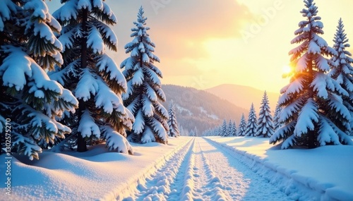 Snow-covered trees in the early morning light, snow, still, sparky