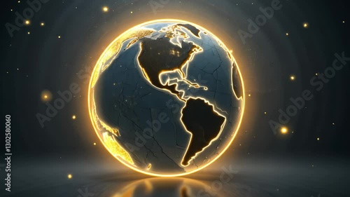Yellow Neon Earth Spinning – Futuristic Globe Animation in 4K Glowing Yellow Neon Earth – Rotating Digital Planet Animation