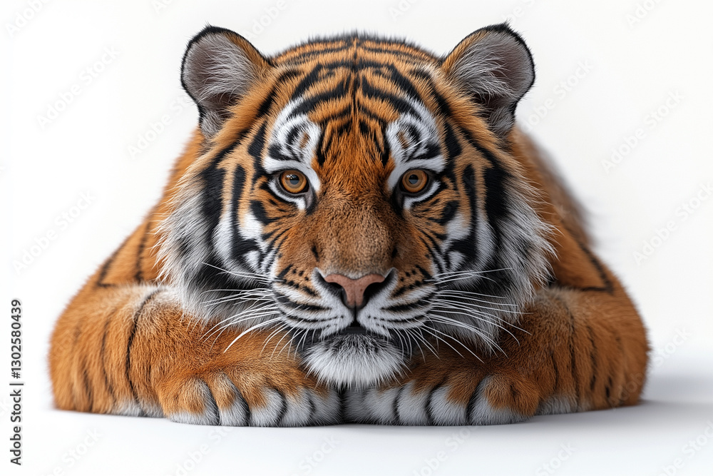 Fototapeta premium Tiger lying on white background