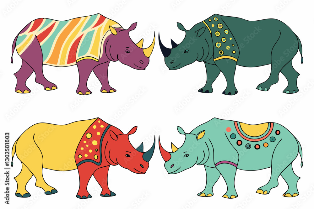 Fototapeta premium set of Rhino Silhouette vector illustration