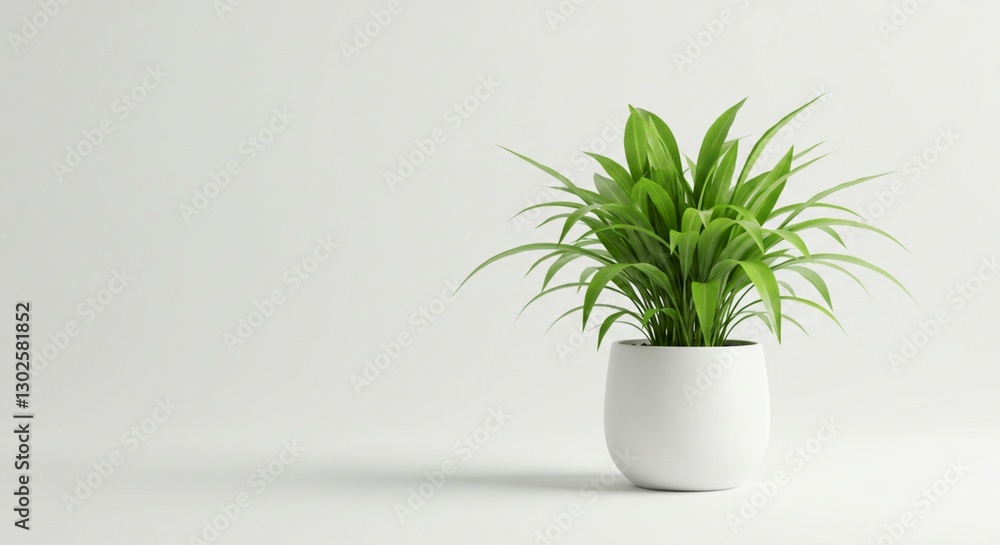 Fototapeta premium Lush Green Plant in Modern White Pot Minimalist Home Decor Indoor Foliage