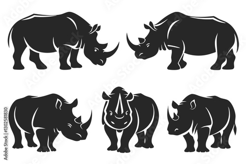 set of Rhino Silhouette vector illustration