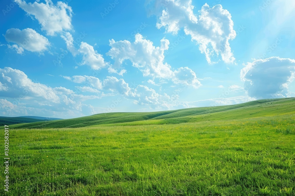 High Definition View of Hilly Green Landscape with Blue Sky and Clouds High Definition View of Hilly Green Landscape with Blue Sky and Clouds