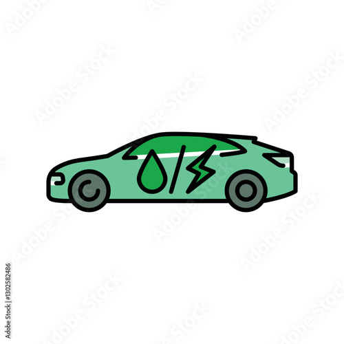 Hybrid car color line icon.