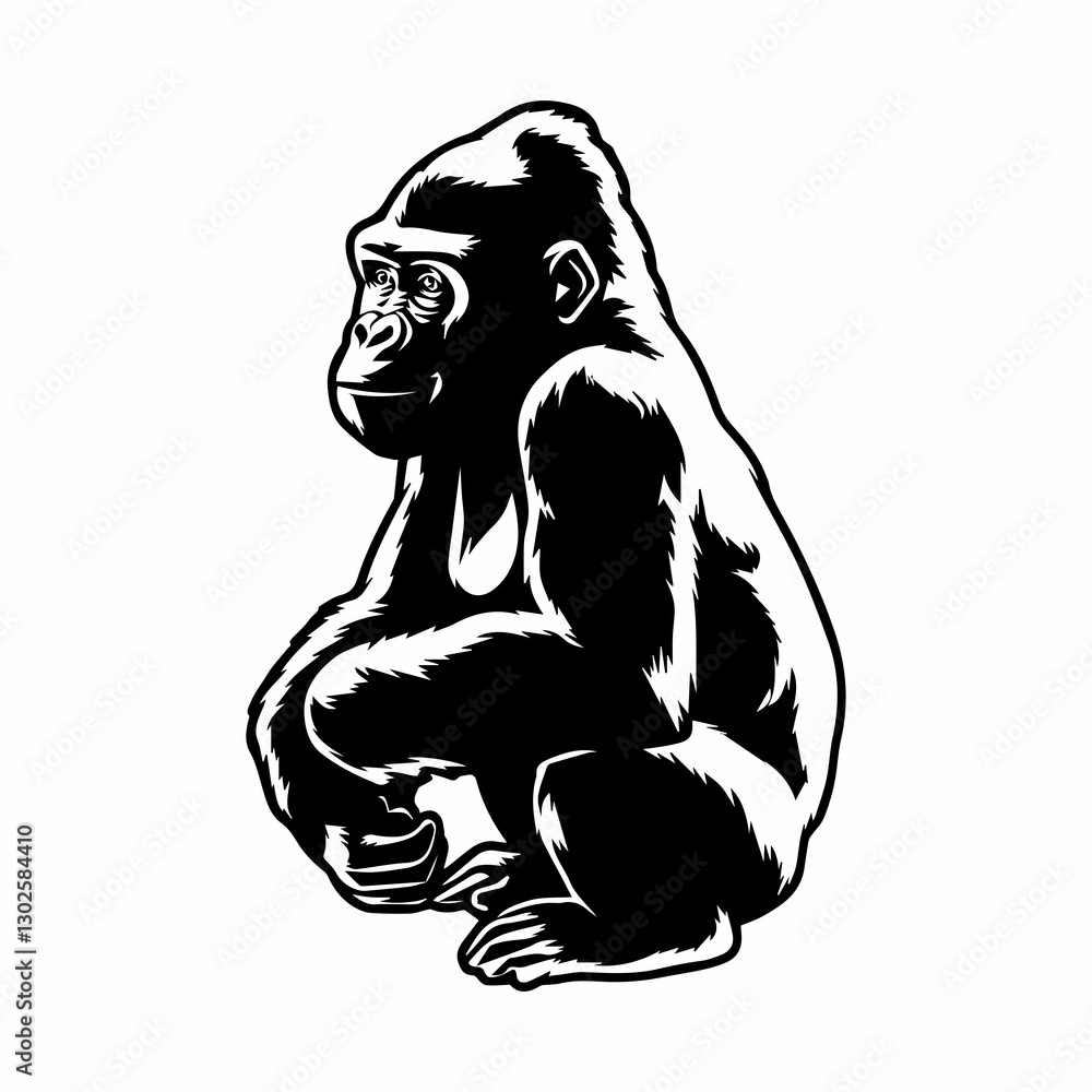 Fototapeta premium A silhouette of a Gorilla On white background.