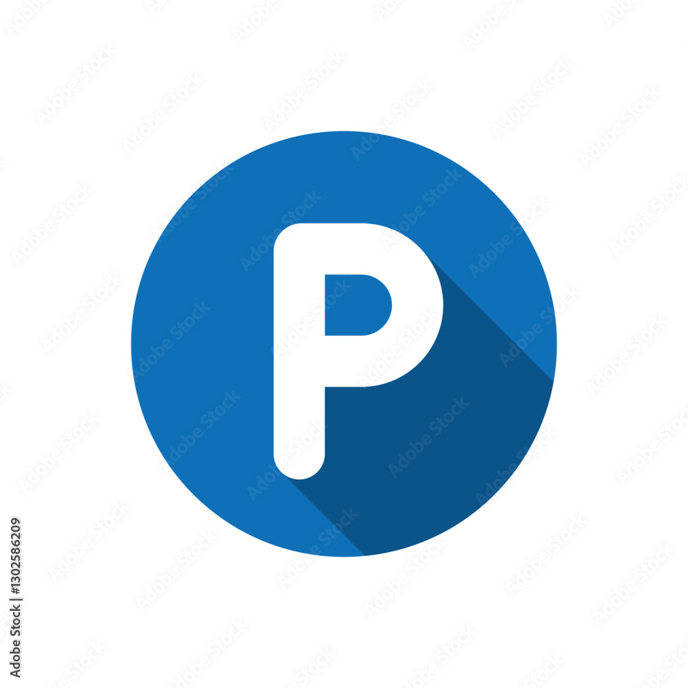 Parking sign icon with long shadow. P transportation symbol Parking sign icon with long shadow. P transportation symbol