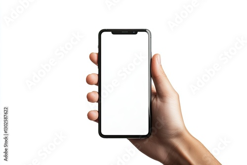 High Resolution Picture of Right Hand Holding a Smartphone Isolated on White