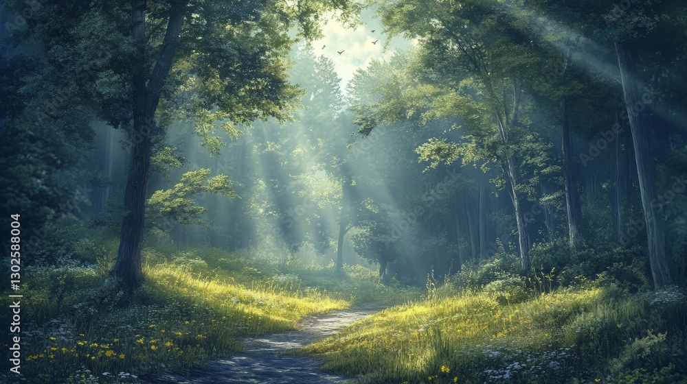 Enchanted Forest Path: Sunbeams through the Trees Enchanted Forest Path: Sunbeams through the Trees