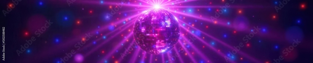 Obraz premium Sparkling light rays emanating from a giant purple disco ball, radiant, light rays