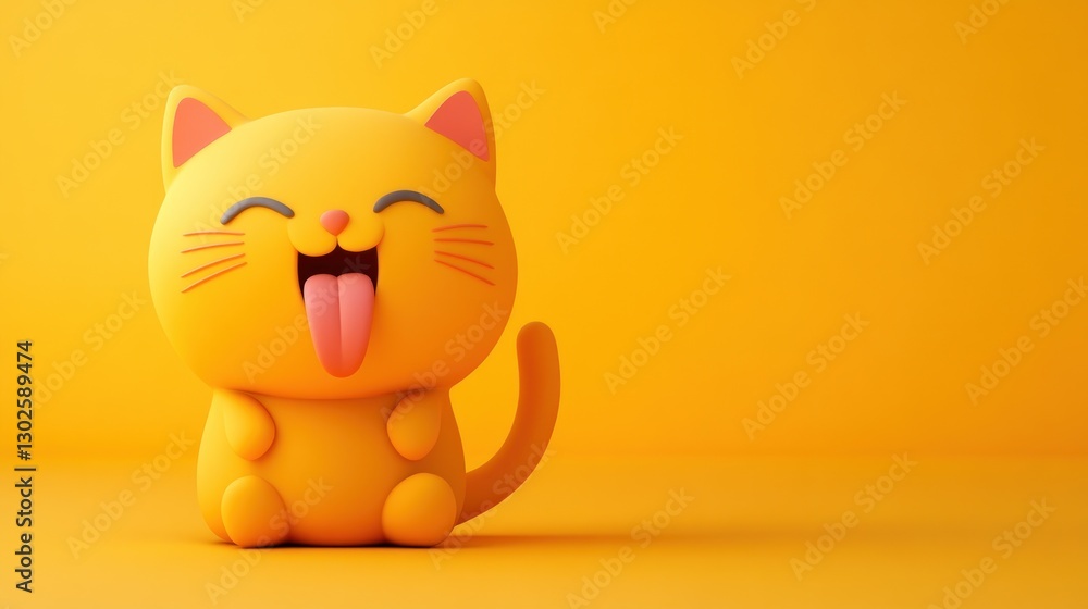 Cute adorable cat character with tongue out is visually appealing to children, happy expression, plain background for a warm cheerful concept Cute adorable cat character with tongue out is visually appealing to children, happy expression, plain background for a warm cheerful concept