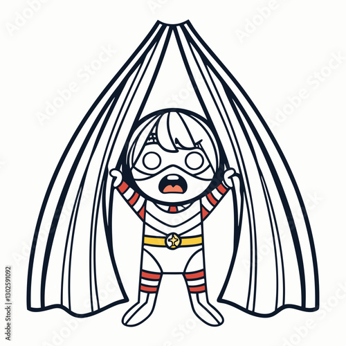 Cute Superhero Wrapped in Noodles - Funny Cartoon Vector Illustration

