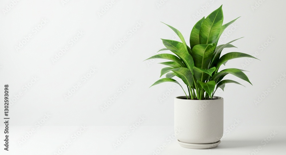 Lush Green Indoor Plant in Modern White Pot Minimalist Home Decor Foliage Lush Green Indoor Plant in Modern White Pot Minimalist Home Decor Foliage
