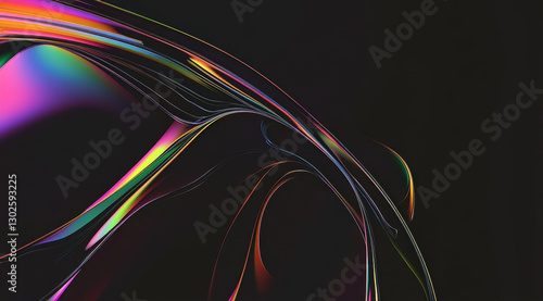 Black background with rainbow gradient curved lines