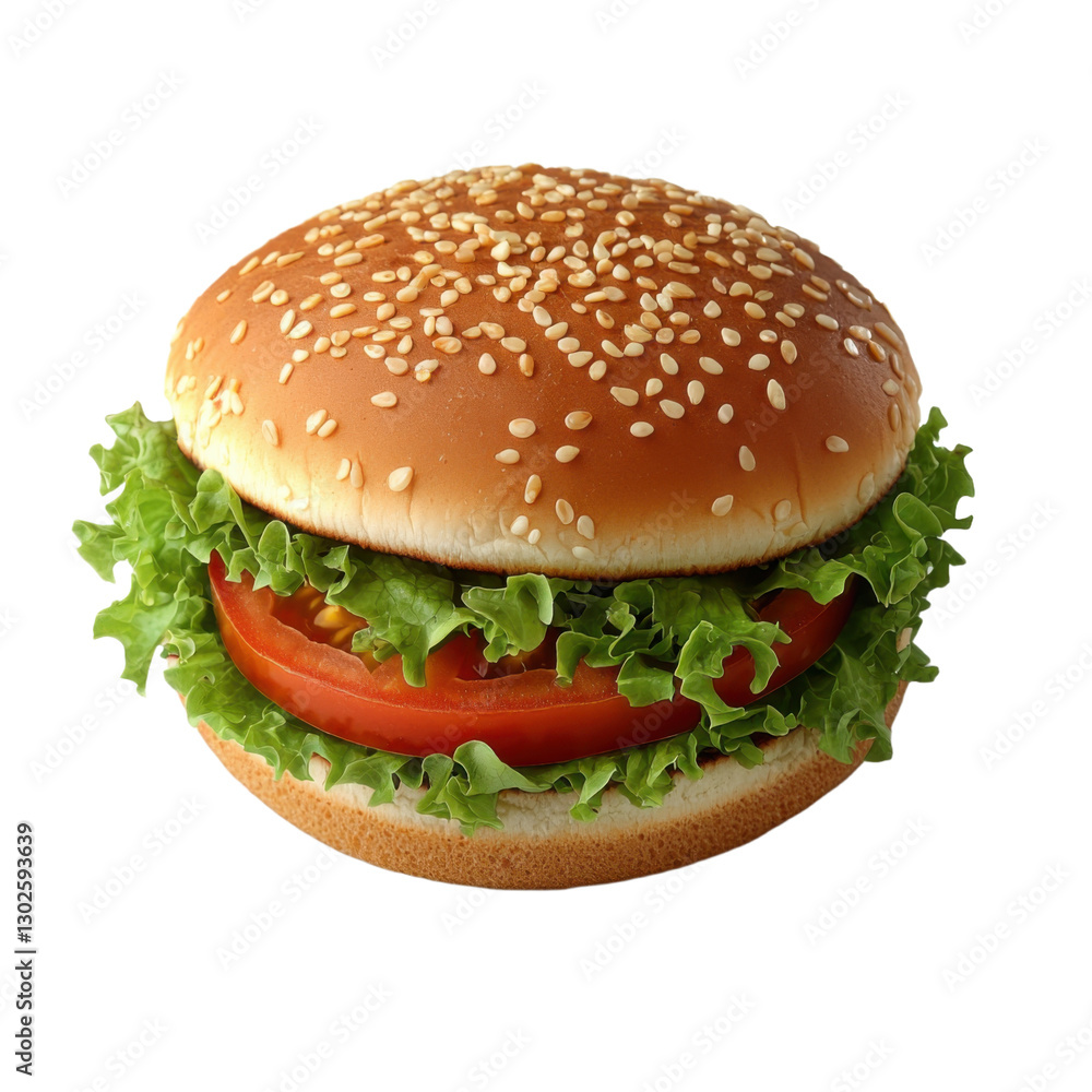 Hamburger with lettuce and tomato isolated on white background, PNG Hamburger with lettuce and tomato isolated on white background, PNG