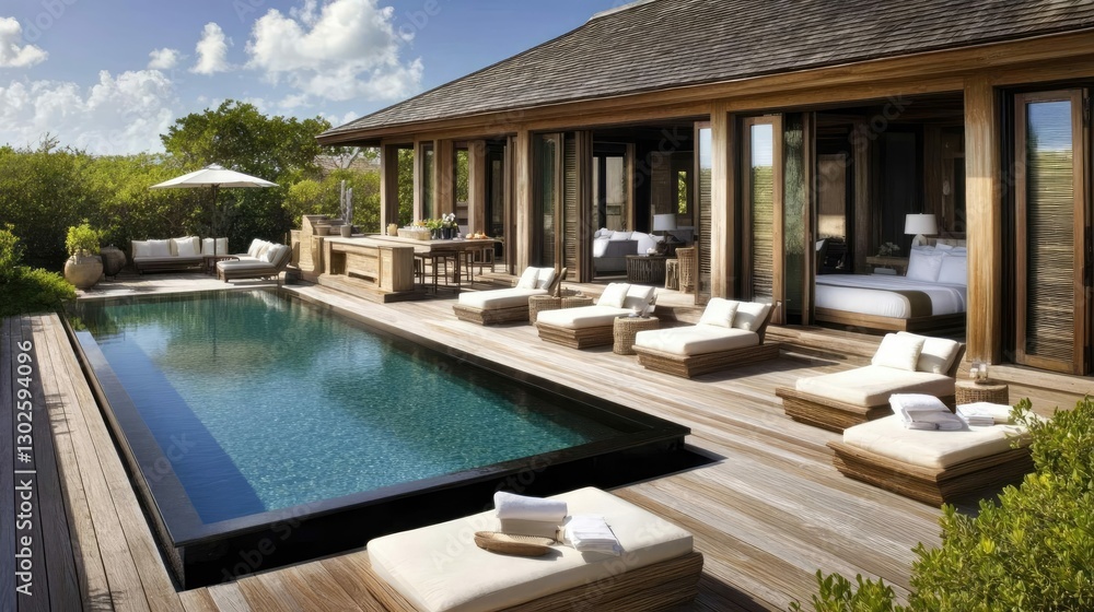 Fototapeta premium Luxurious villa with private pool surrounded by tropical landscape