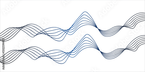 modern design featuring abstract wavy grey and blue lines blending on a white background. Geometric design used for parallel lines pattern and Digital landscape for presentations.