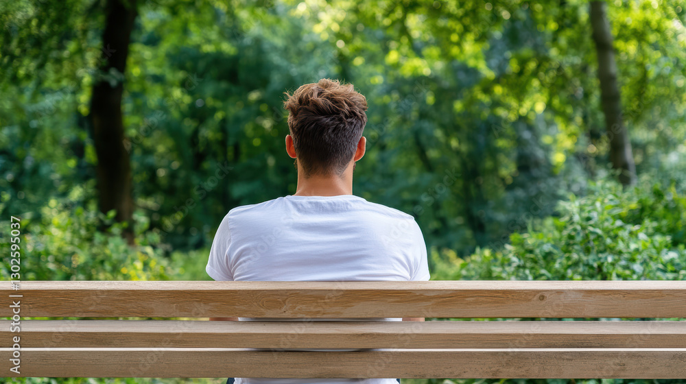 Fototapeta premium person sitting quietly on park bench, enjoying nature tranquility
