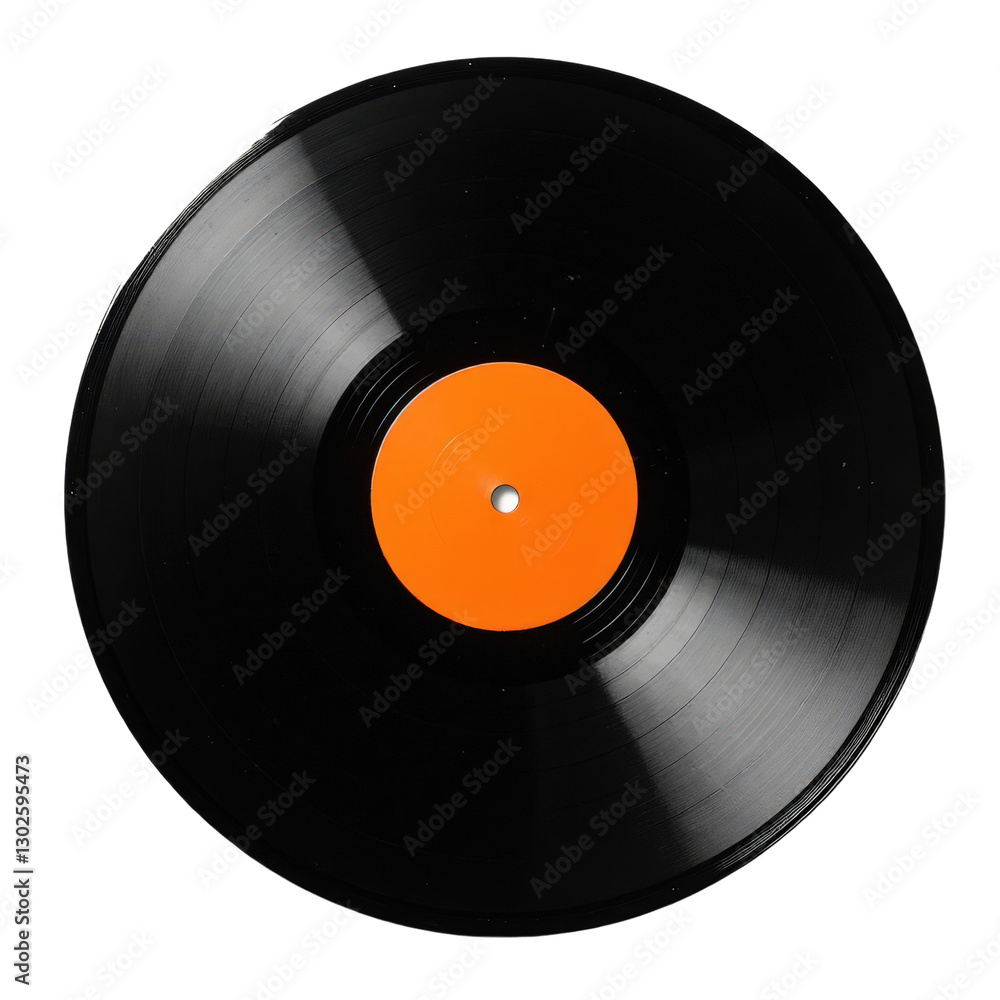 Obraz premium Black Vinyl Record with Orange Label and transparent background