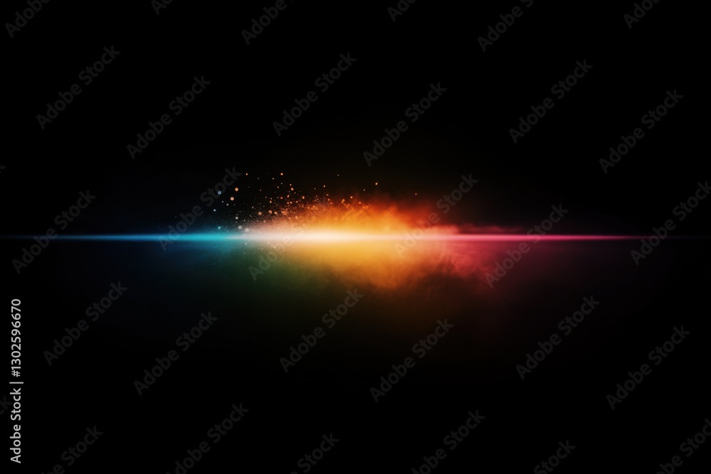 Fototapeta premium A colorful explosion of light and particles against a dark background, creating a futuristic abstract design. This image symbolizes energy, technology, innovation, and digital creativity.