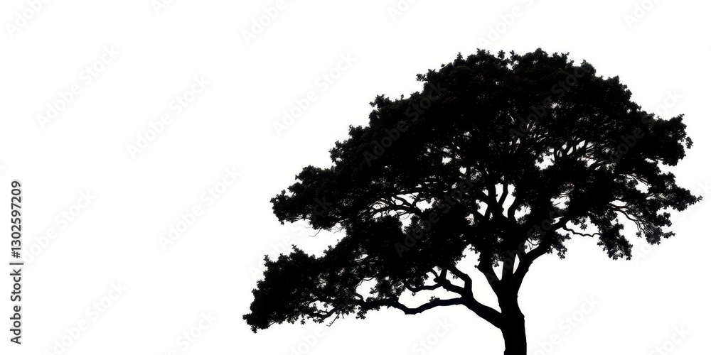 Fototapeta premium Single, majestic tree silhouetted against a pure white backdrop, photo, isolated