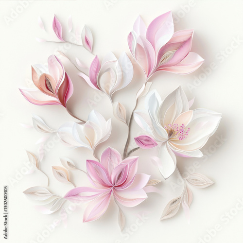 3D pastel pink and white paper quilling of magnolia